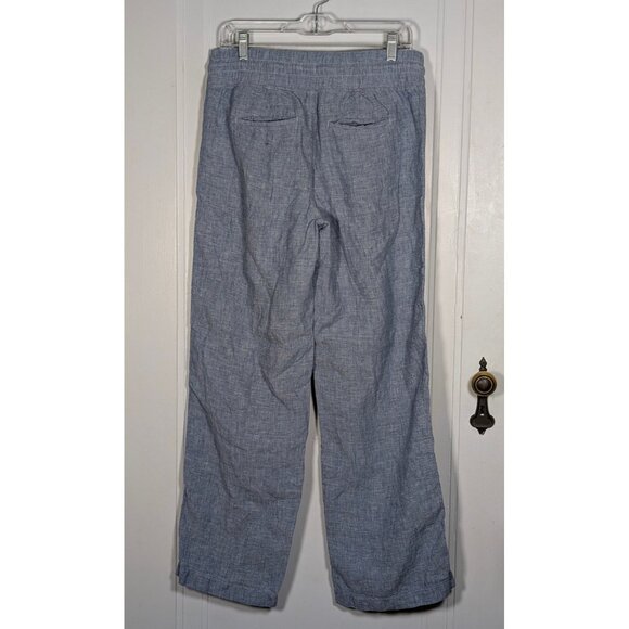 Athleta Cabo Textured Wide Leg Pants Blue 100% Linen Womens Size 10 Nautical - Picture 2 of 4